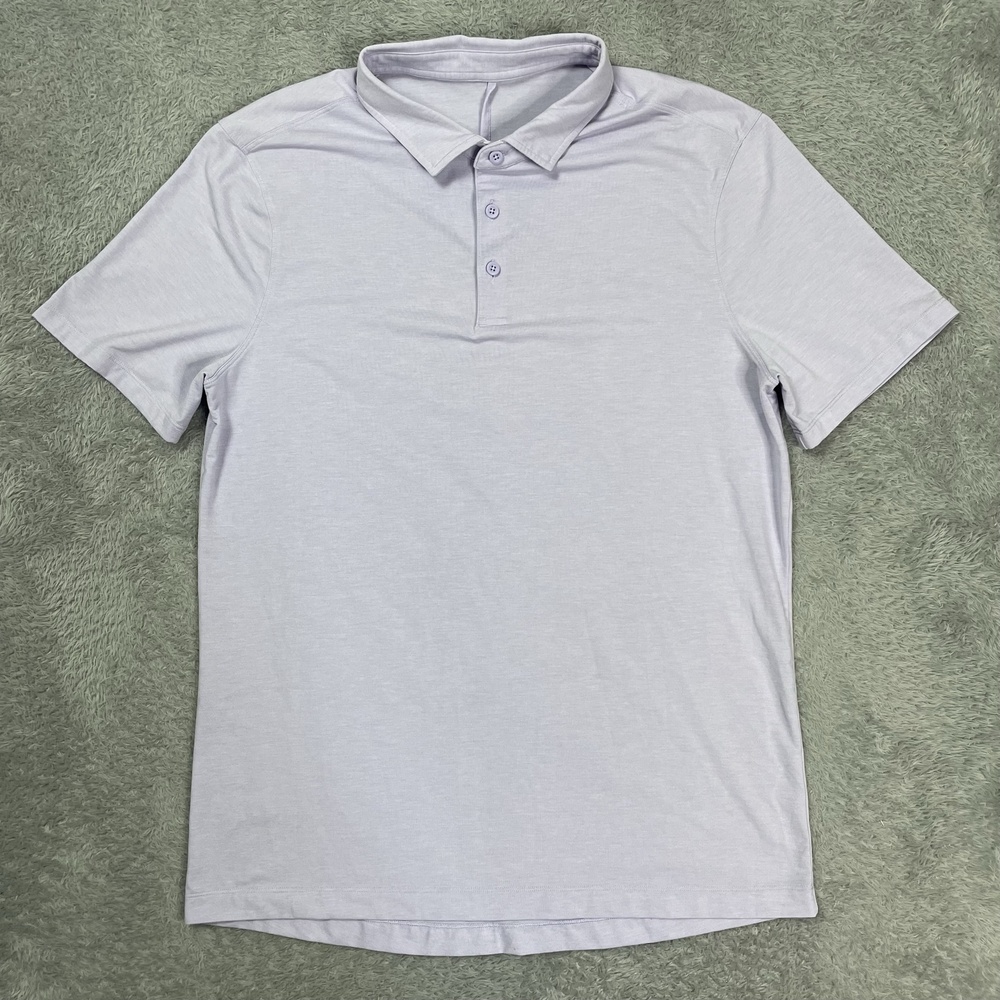 Lululemon Polo Shirt Mens Medium Purple Solid Short Sleeve Jersey Casual Logo